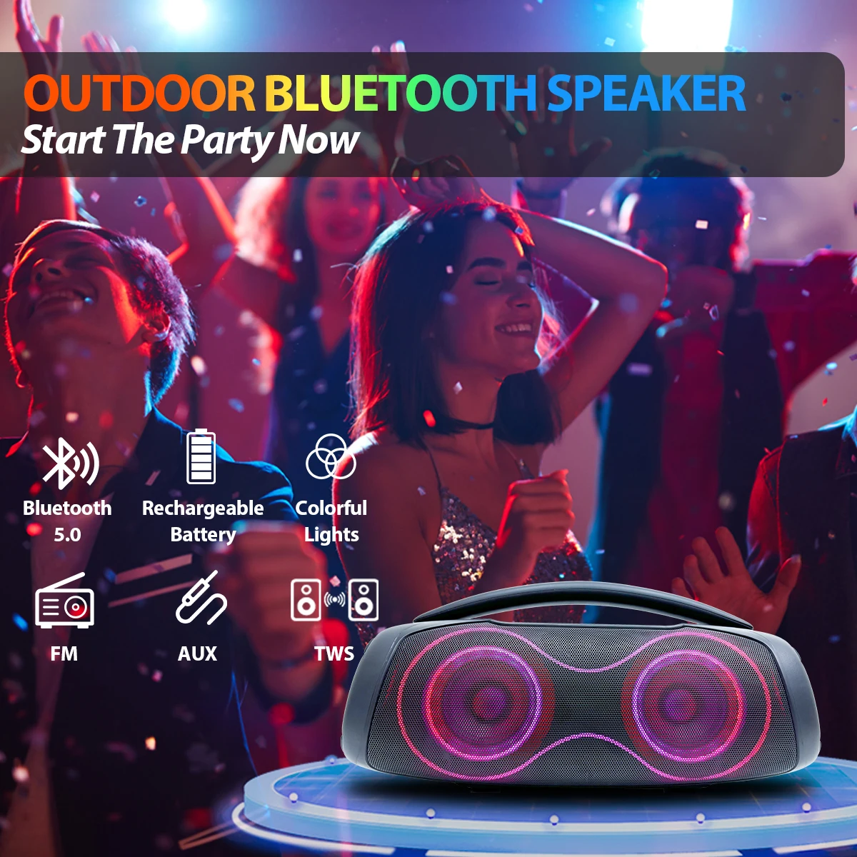 인기 판매 제품 파티 스피커 RGB LED 컬러풀 라이트 보시나스 딥 베이스 야외 스피커 노래 엔터테인먼트용