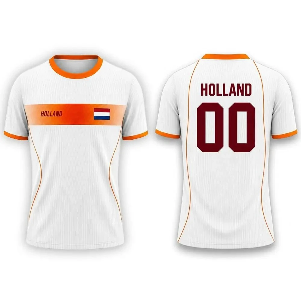 Netherlands Flag Print Football Jersey Outdoor Casual Breathable ShortSleeve Tops Summer Men Gym Summer Sports Men's T-shirt