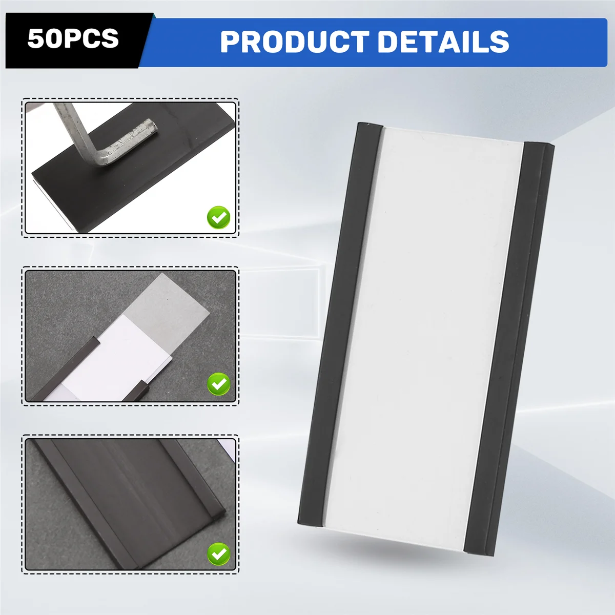 磁気データカード付き磁気ラベルホルダー、金属棚用の透明なプラスチックプロテクター、1x2 "、50個、新品