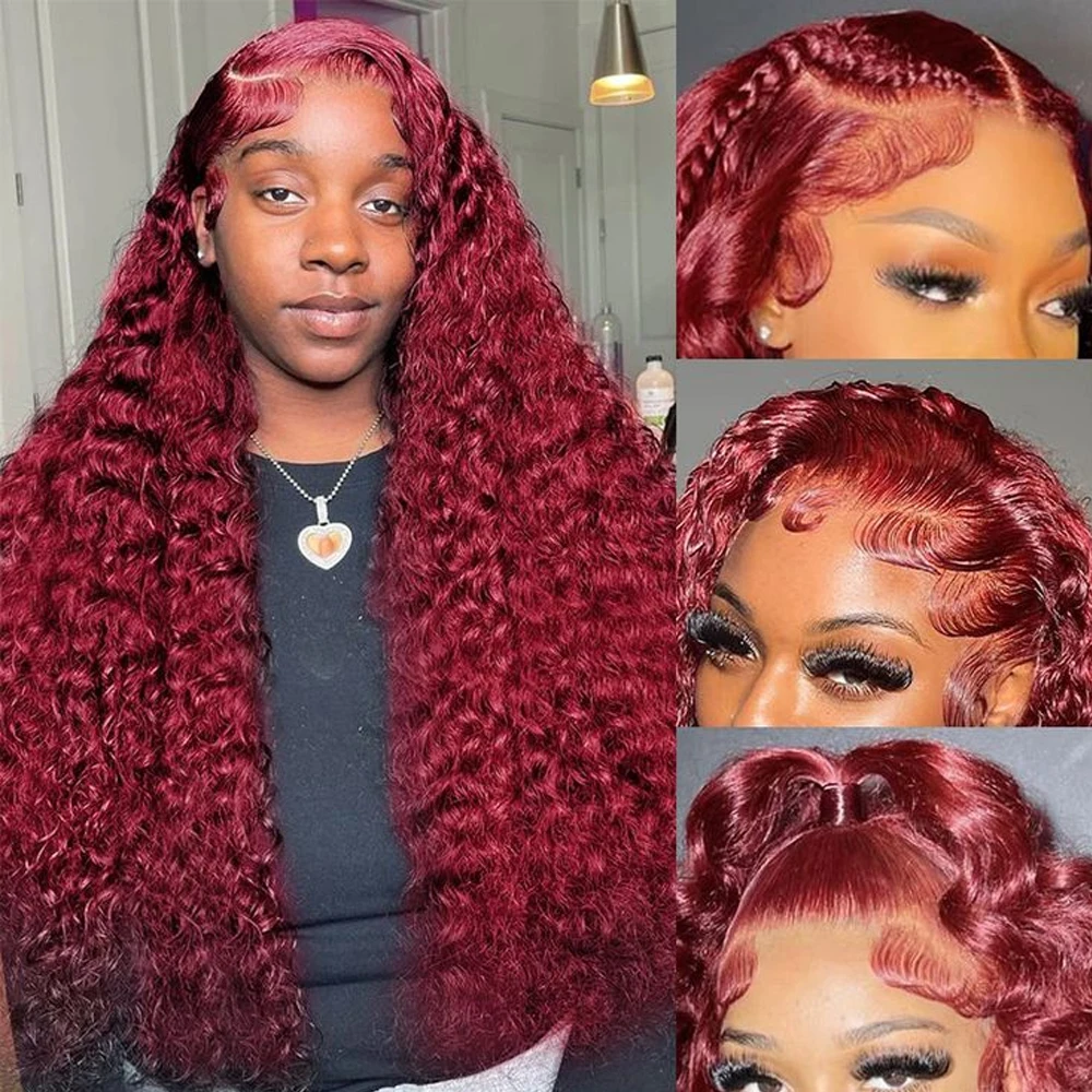 

99J Burgundy 30 inch lace front wig human hair Deep Weve HD Lace Front Wigs Brazilia glueless wig human hair ready to wear