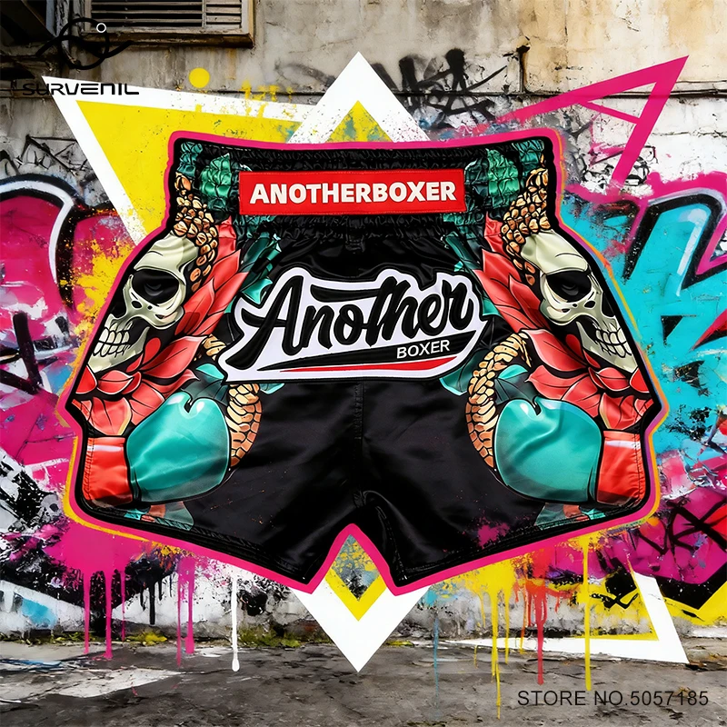 Boxing Pants Lightweight Muay Thai Shorts Skull Print Fight Wear for Men Women Quick-Dry MMA BJJ Martial Arts Kickboxing Shorts