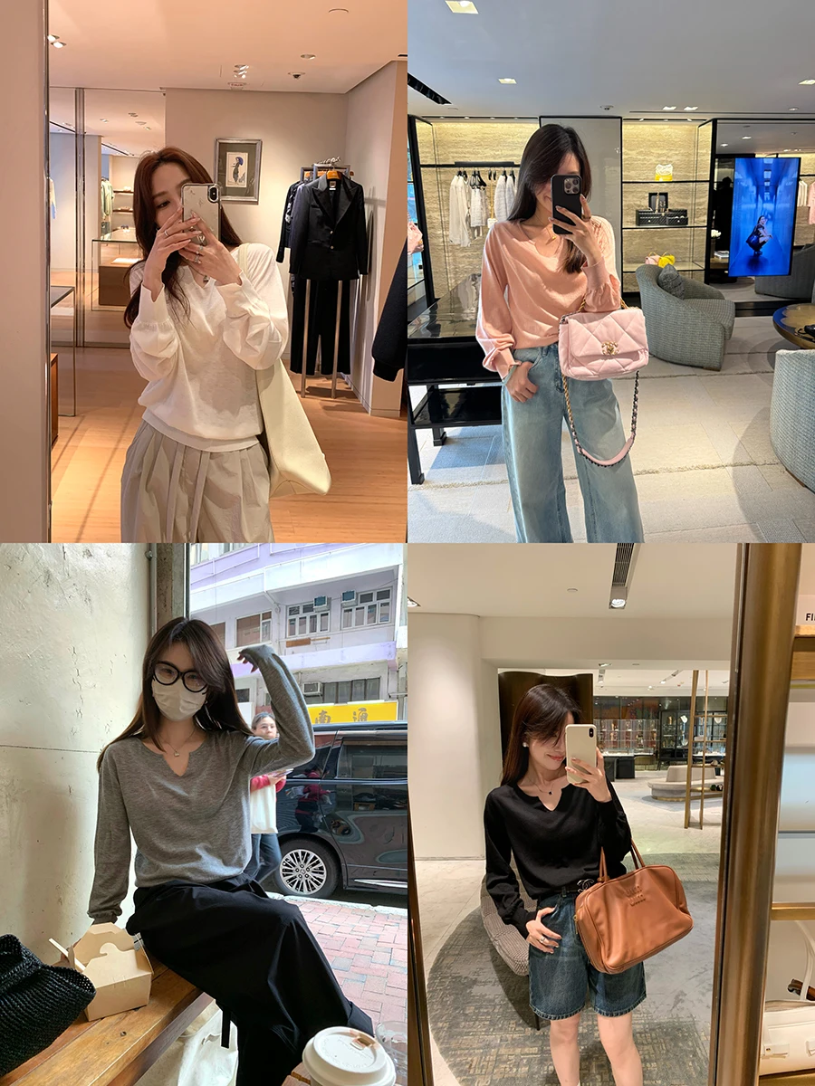 

YUM STAR l Scenery eep Вязаный свитер из смесового шелка, свободный крой, V-образный вырез, защита от солнца, полиэфирное волокно, длинный рукав, трикотаж