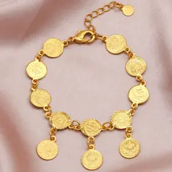 1 Piece Retro Style Gold Color Bracelets for Women Copper Material Jewelry Coin Pendant Adjustable Bracelet Wholesale