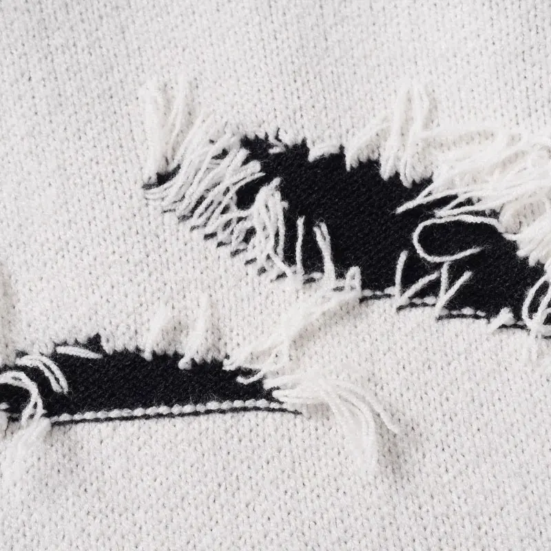 빈티지 스웨터 Y2K 그런지 찢어진 구멍 태슬 타이 점퍼 스트리트웨어 남성 힙합 하라주쿠 캐주얼 펑크 고딕 풀오버 스웨터