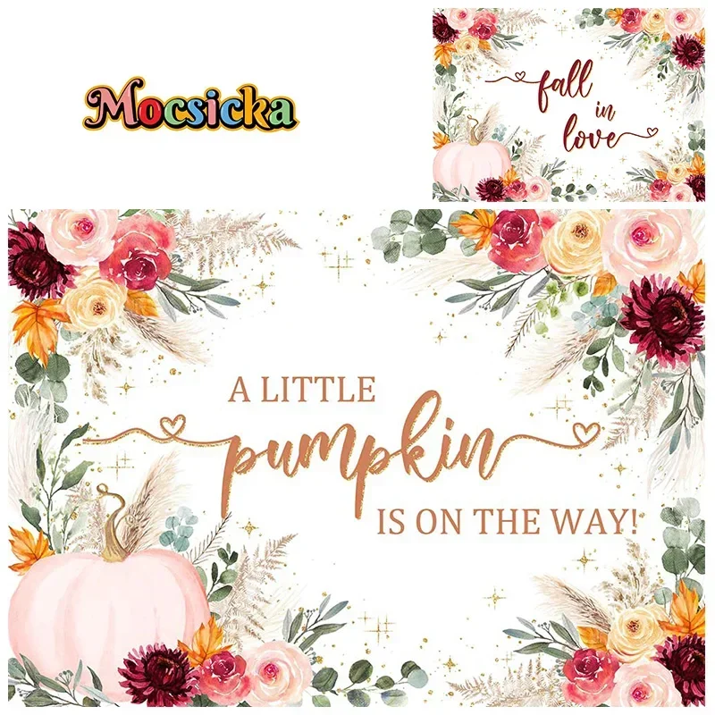 Mocsicka Baby Show Photography Background A Little Pumpkin Is On The Way Backdrop Birthday Party Kids Photo Portrait Props