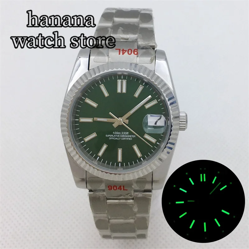 BLIGER 36mm39mm NH35 Movement Men's Mechanical Watch slot curved one-eyed sapphire glass green dial glide