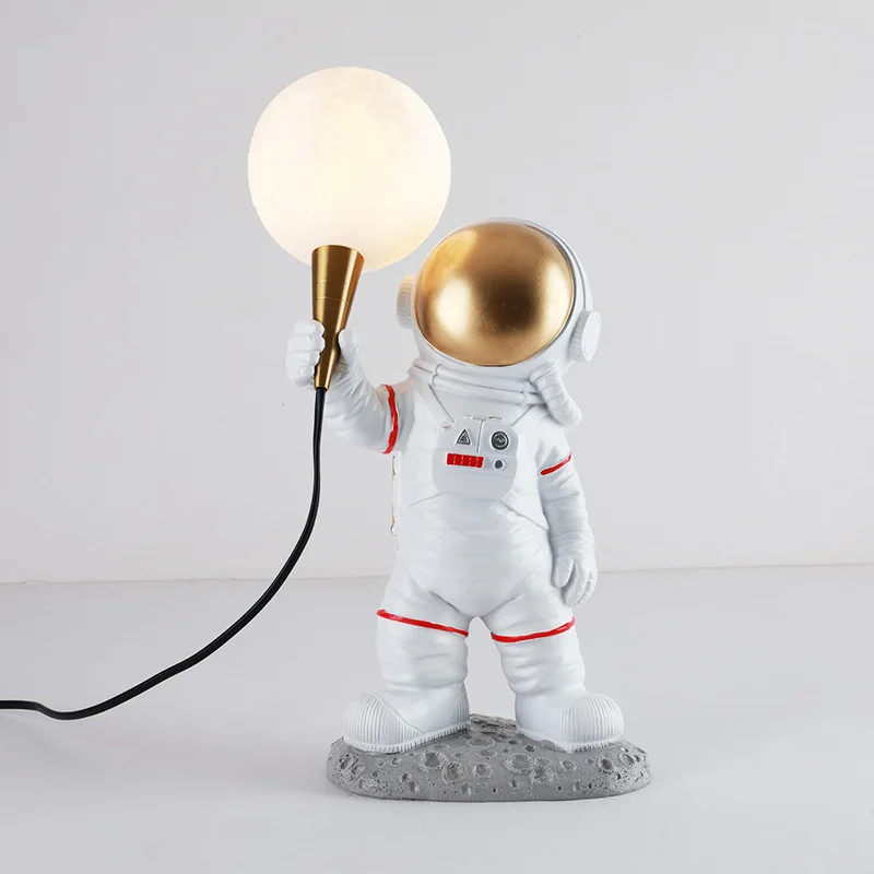 

3D Printed Astronaut Table Lamp with Moon Shade, Nordic LED Night Light for Kids Room, Bedside Wall Lighting Decor for Bedroom