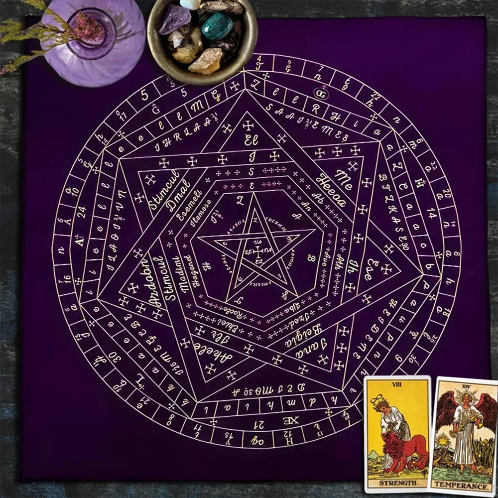 Tarot Card Tablecloth Sigillum Dei Aemeth Wheel of the Zodiac Astrology Chart Altar Cloth Tarot Spread Cloth Game Card Pad