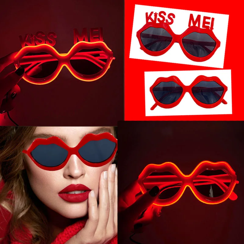 New Luminous Glowing Lips Kiss Shape occhiali da sole LED Red Kiss Me Glasses Rave Party puntelli occhiali luminosi femminili decorazioni di san