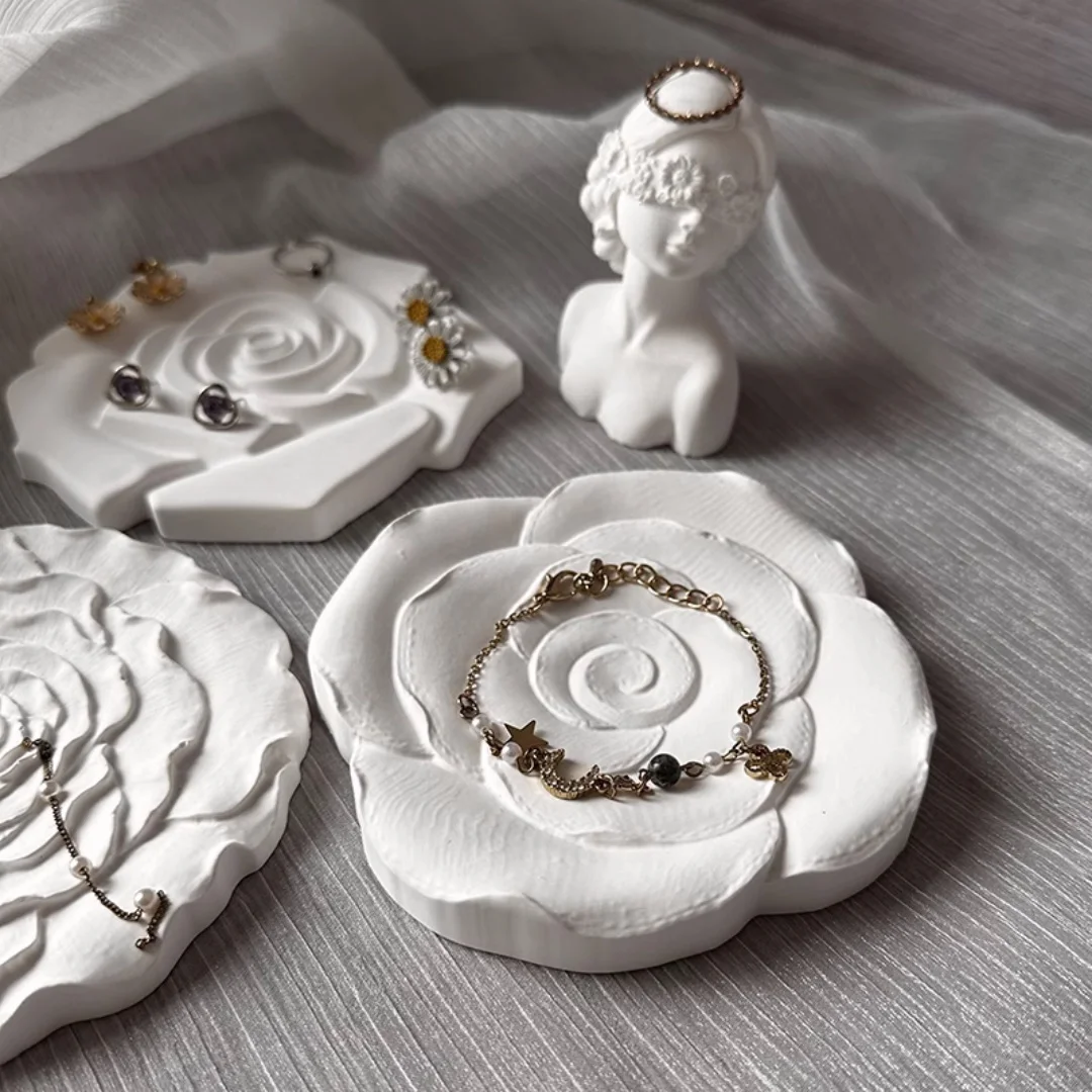 Fragrant Gypsum Rose Flower Jewelry Tray Silicone Mold DIY Jewelry Display Tray Storage Tray Epoxy Resin Moulds