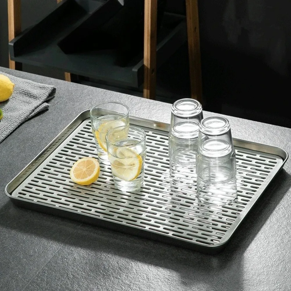 

304 Stainless Steel Chinese Tea Tray Rectangle Hollow Drain Board Barbecue Filter Oil Plate Cup Food Storage Pan Ceremony Tools