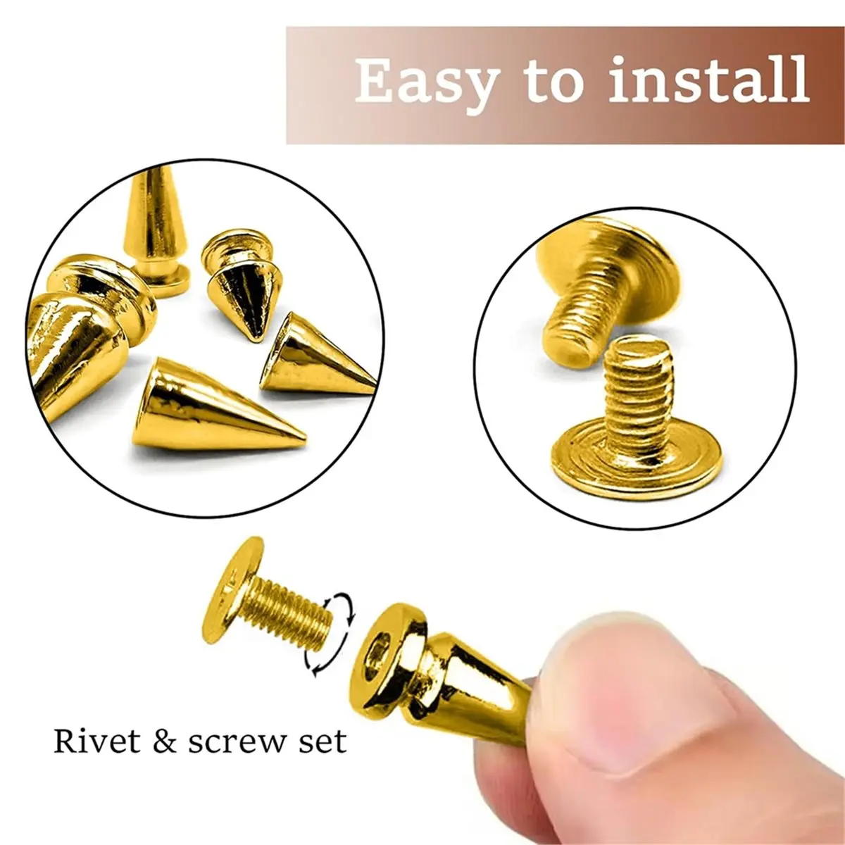 700Pcs Metal Punk Spikes and Studs Pyramid Round Kit (Gold) Suitable for Clothes DIY Leather Crafts Bags Shoes Belts