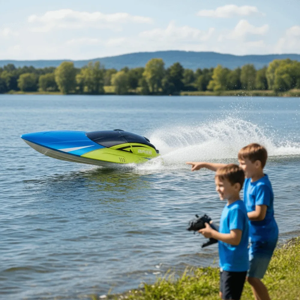 Birthday Gift Rechargeable Remote Control Boat Electric Double Motor Racing Yacht High Speed Waterproof Speed Boat Kids