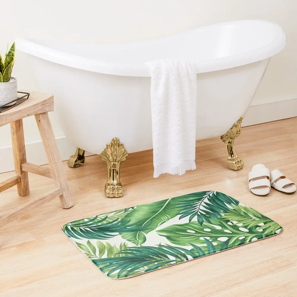 

Green Tropical Leaves Bath Mat Bath Carpet Bathtub Carpet Mat