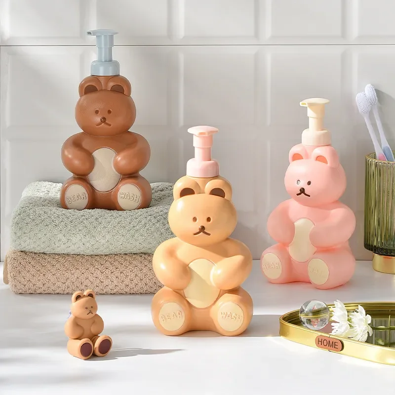 Cartoon Bear Foaming Soap Dispenser Bathroom Hand Sanitizer Shampoo Shower Gel Refillable Pump Bottle Making Foam Container