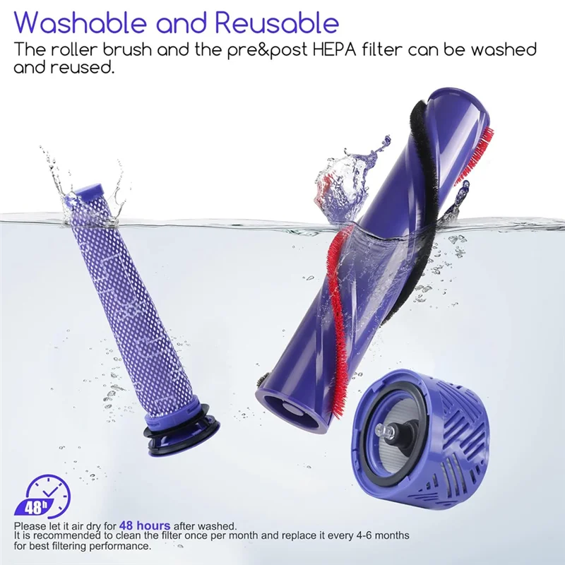 B46B-Roller Brush + Pre&Post HEPA Filter Combo Compatible For Dyson Vacuum Cleaner Replacement Parts, Replacement