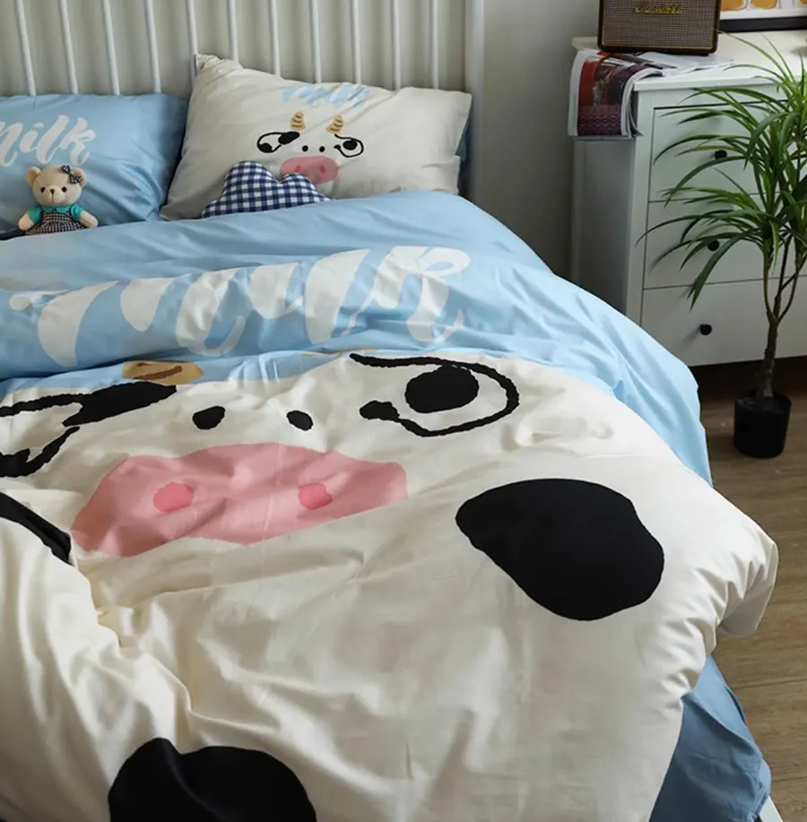 

Cute cartoon cattle cow bedding set 1.2 1.5 1.8 2.0,twin full queen king cotton home textile bed sheet pillow case quilt cover