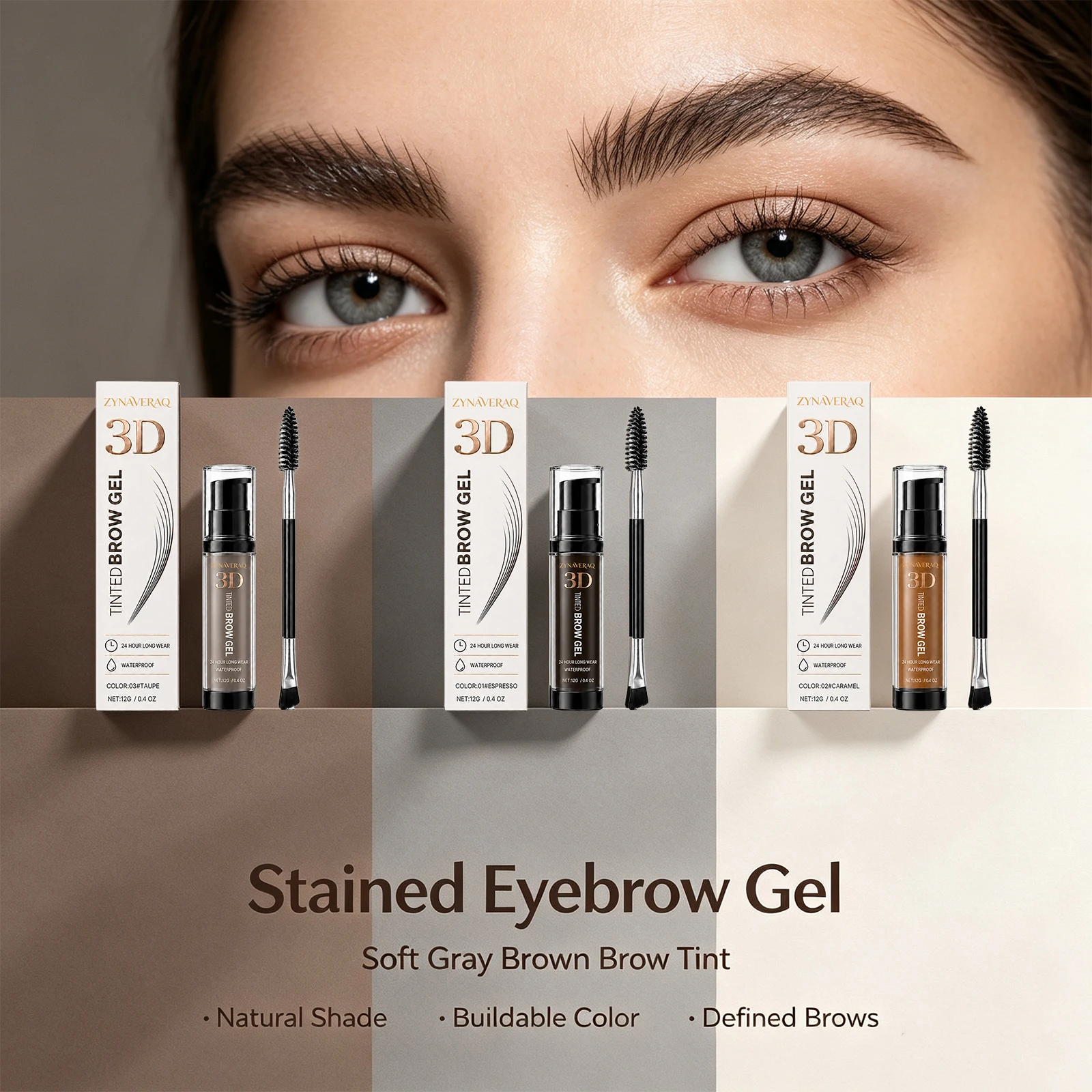3D Tinted Brow Gel with Dual‑end Brow Brush Waterproof Sweat‑resistant Natural Stereo Eyebrow Makeup Long Lasting Cosmetics