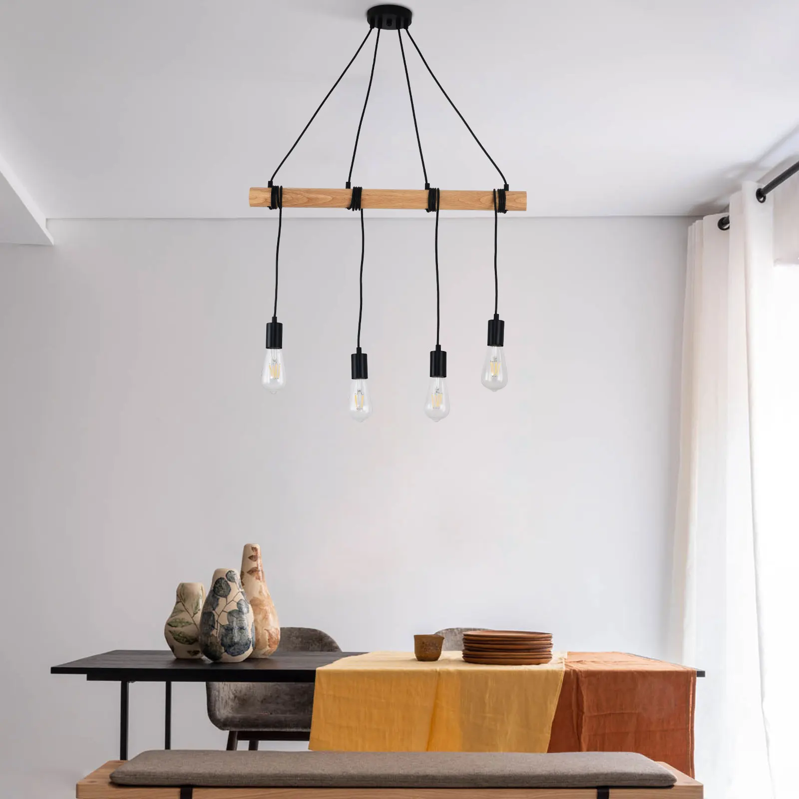 

Черные металлические подвесные светильники, кухонные потолочные светильники, пендаль, сельский ресторан, светильники с 4 патронами для ламп E26, деревенский промышленный Li