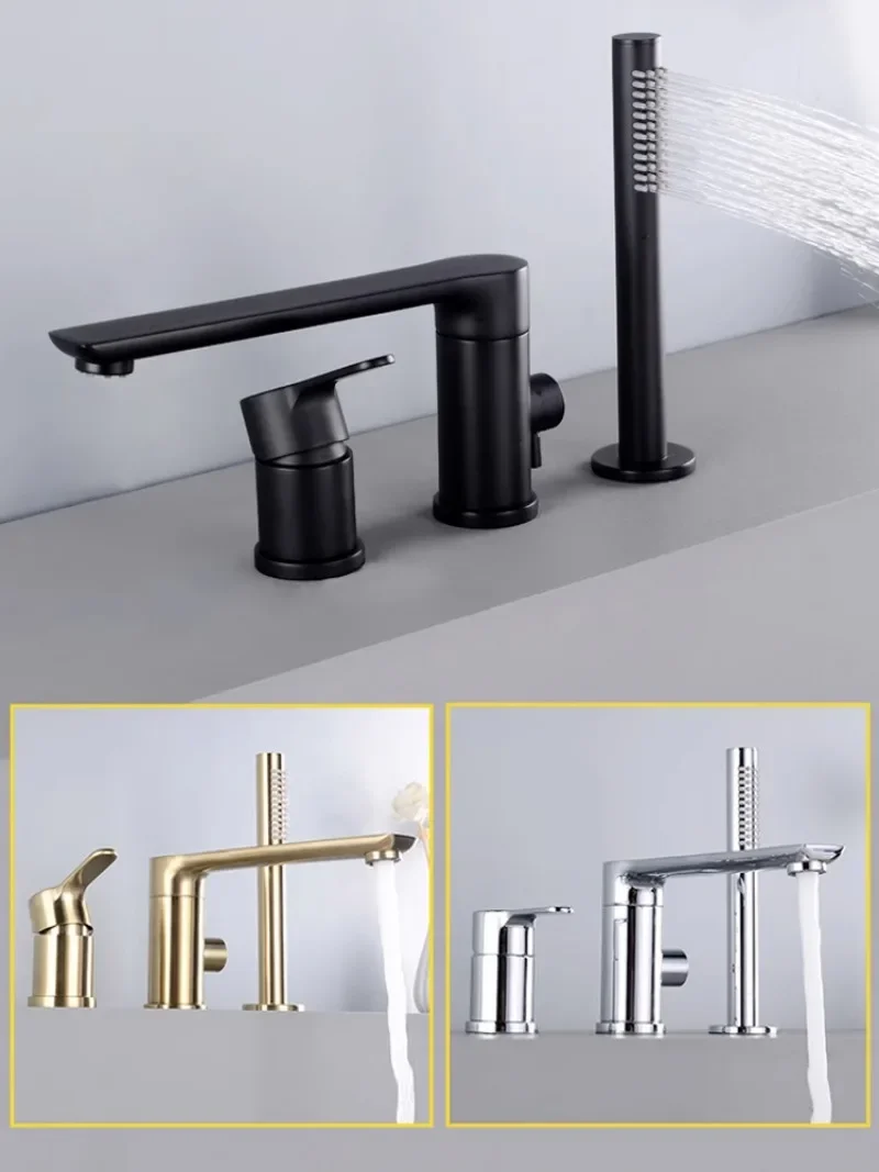 Rotating bathtub faucet Cylinder side bathroom All copper split four-piece rain shower hot and cold faucet set