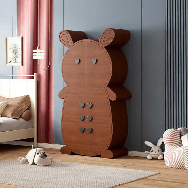 Simple and modern children's solid wood wardrobe, luxurious rabbit storage cabinet, home bedroom wardrobe, creative design stora