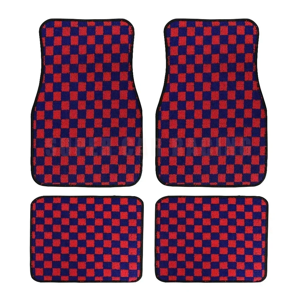 

Car floor mat set with 4 universal GTI front and rear floor mats, equipped with anti slip rubber backing car accessories, suitab
