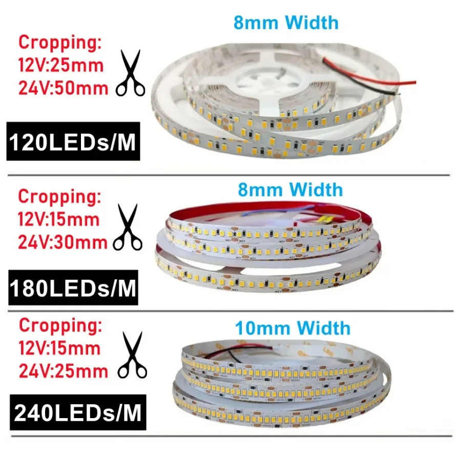 12V 24V 2835 Led Strip 5m 300/600/2400 Pixels Led Tape SMD 2835Fiexible Light Bar Strips Under Cabinet Lighting Backlight
