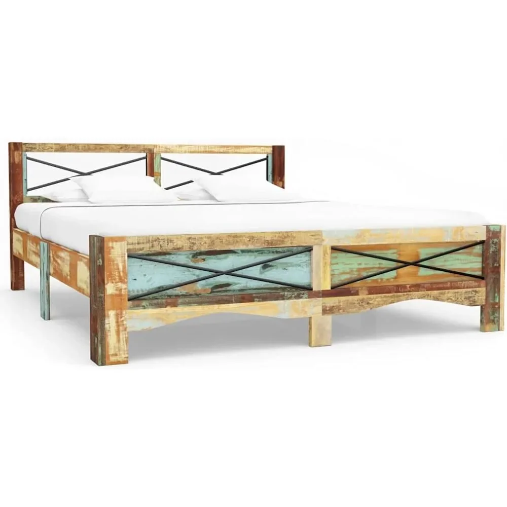 Full Size Bedstead, Mattress Base, Platform Bedstead, Flat Noodles Bedstead, Solid Wood Recycled Wood 70.9 