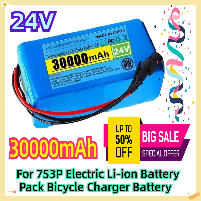 

For 24V 30Ah 7S3P Electric Li-ion Battery Pack Bicycle Charger 30000mAh Battery