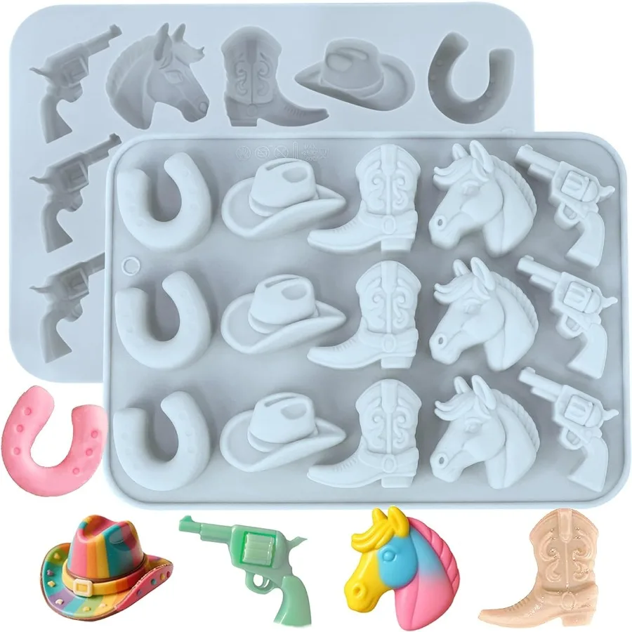 

Ковбойские формы для шоколада, 2 шт., силиконовая форма для конфет в стиле вестерн, форма для помадки, ковбойская шляпа, ботинок, форма в форме седла лошади для DIY, форма для выпечки Cupca