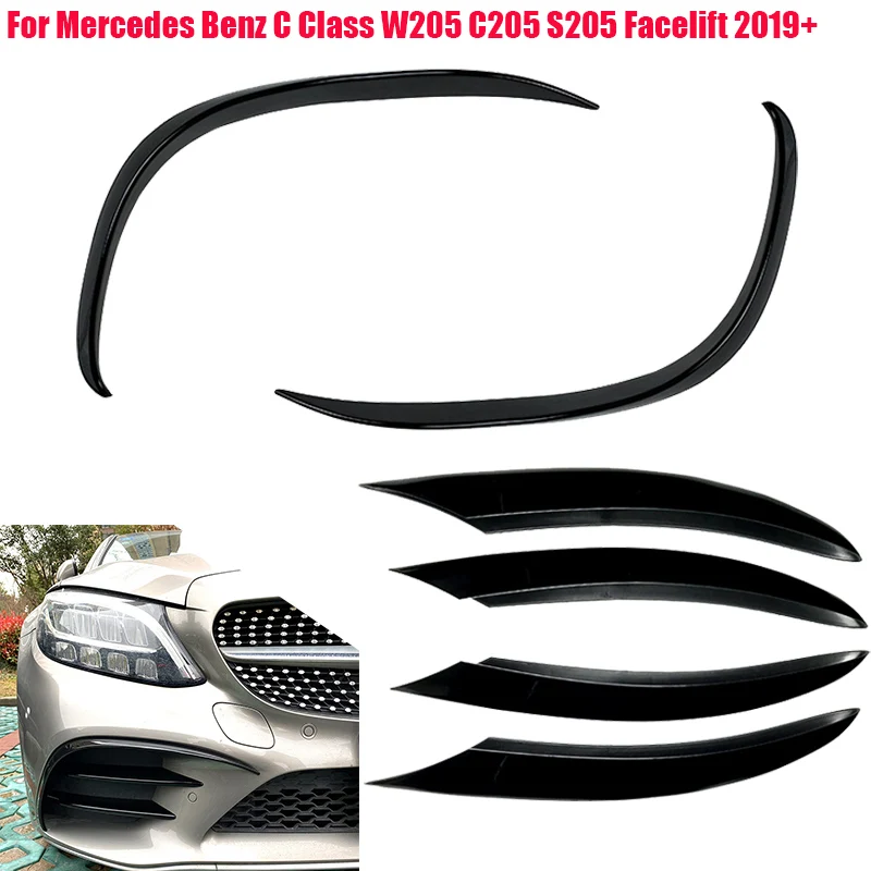 

For Mercedes Benz C Class W205 C180 C200 C260 2019 2020+ Car Front Bumper Wind Knife Grille Trim Cover Fog Lamp Strip Stickers