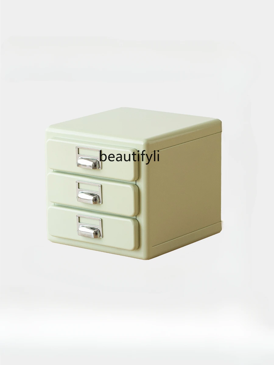 Retro Multi-Layer Drawer File Cabinet Office Desktop Three-Bucket Cabinet Living Room Small Apartment Storage Cabinet