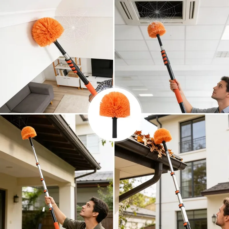 High pole cleaning duster set with aluminum telescopic rod