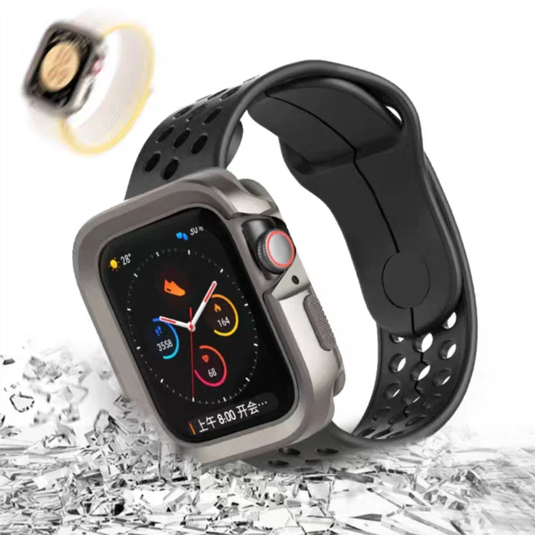 2 in 1Titanium Alloy Armor Raised Bumper Case for Apple Watch Ultra 9 8 7 6 5 49mm 45mm 41mm Metal Frame Soft TPU Hollow Cover