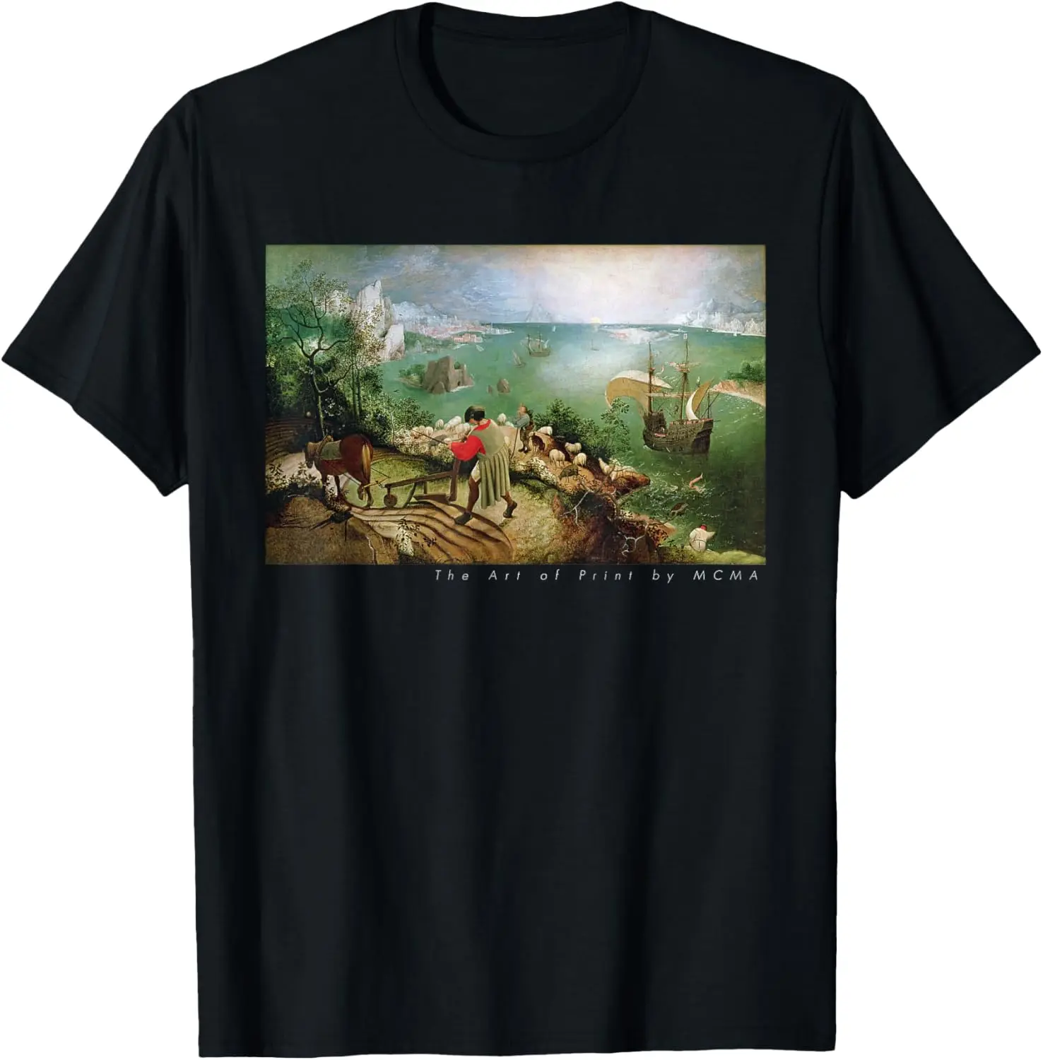 

Landscape with the Fall of Icarus Fine Art Print Graphic Tee Cotton Casual Crew Neck T-Shirt for Men