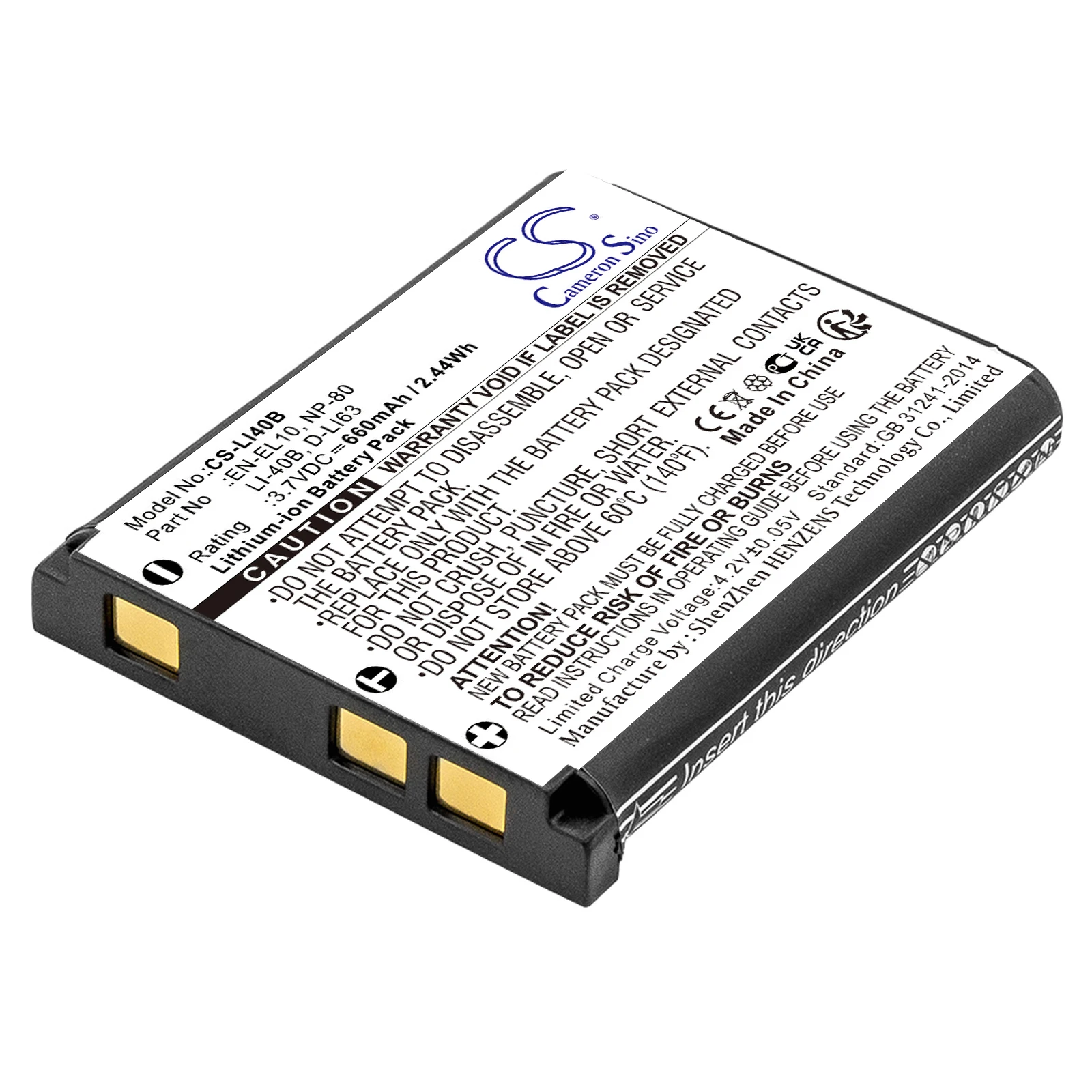 

Li-ion Camera Battery for Sanyo, 3.7V, 660mAh, Compatible Models: VPC-E1403, VPC-T700, Xacti VPC-E1403, Xacti VPC-E1403EX