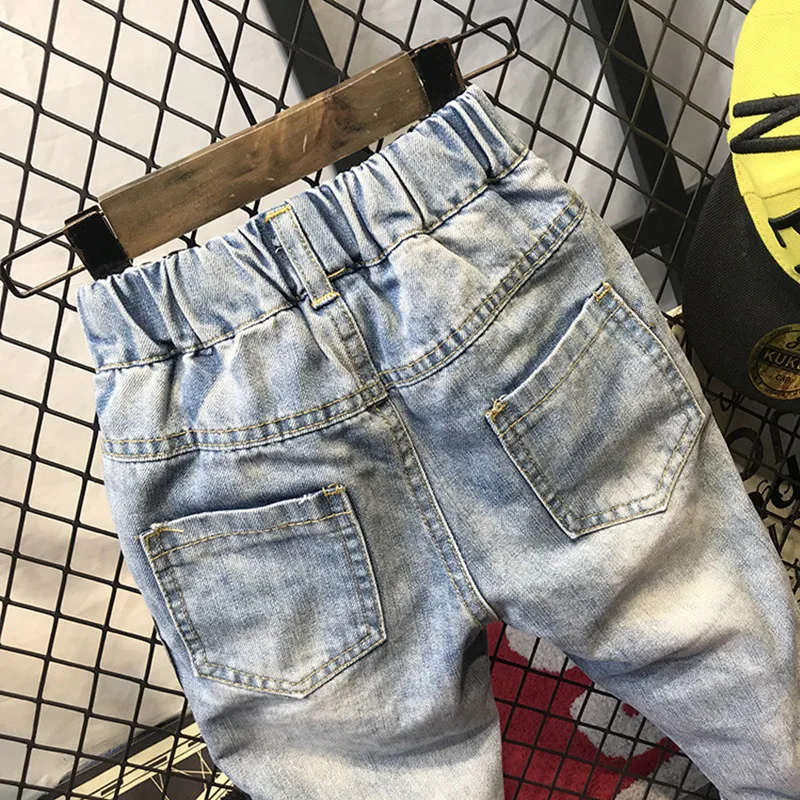 Vintage Hole Children Cowboy Trouser Fashion Fold Baby Boys Jeans Spring Cotton Kids Boys Ripped Denim Pants 2-6 Years