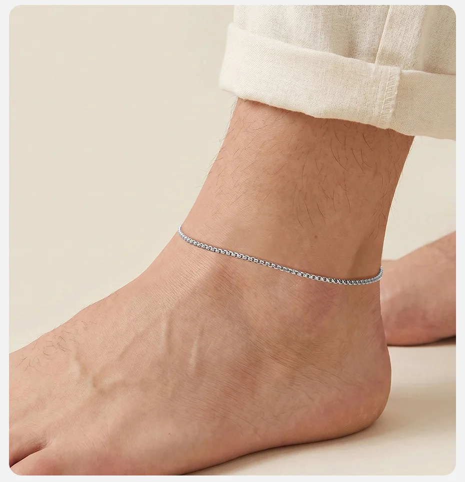 Vnox Edelstahl-Kastenkettenglieder-Fußkettchen für Männer und Frauen, gold-silberfarbenes, verstellbares Ketten-Fußkettchen-Armband, Schmuckgeschenk für Männer – Detail 3