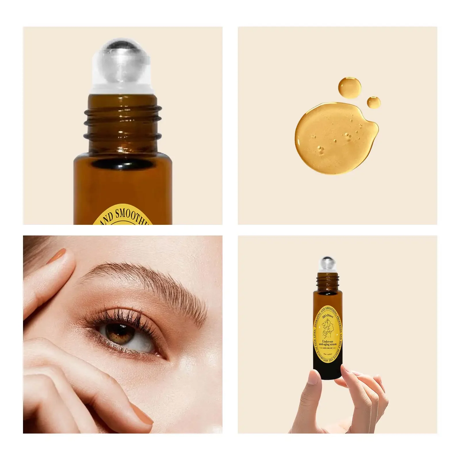 【Rose Rollerball Eye Serum】10ml Anti-Aging Treatment for Dark Circles, Wrinkles & Puffiness, Hydrating, Brightening & Firming