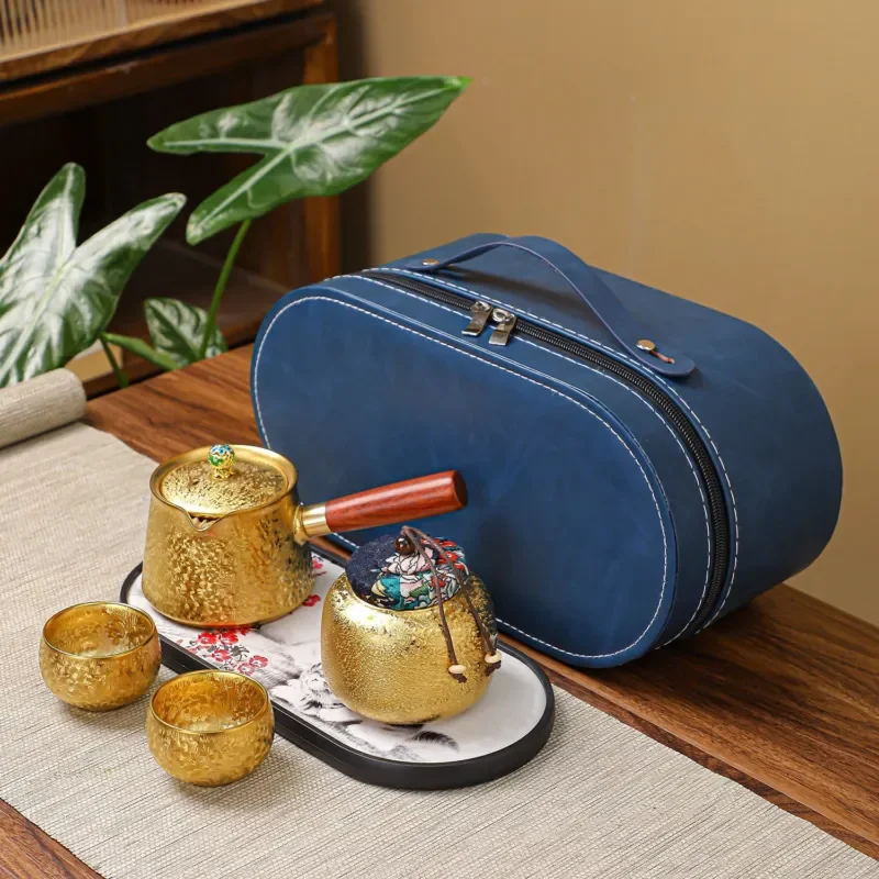 Colorful Gilt Kiln Change Travel Kung Fu Set, One Pot Two Cups, Tray & Caddy for Outdoor