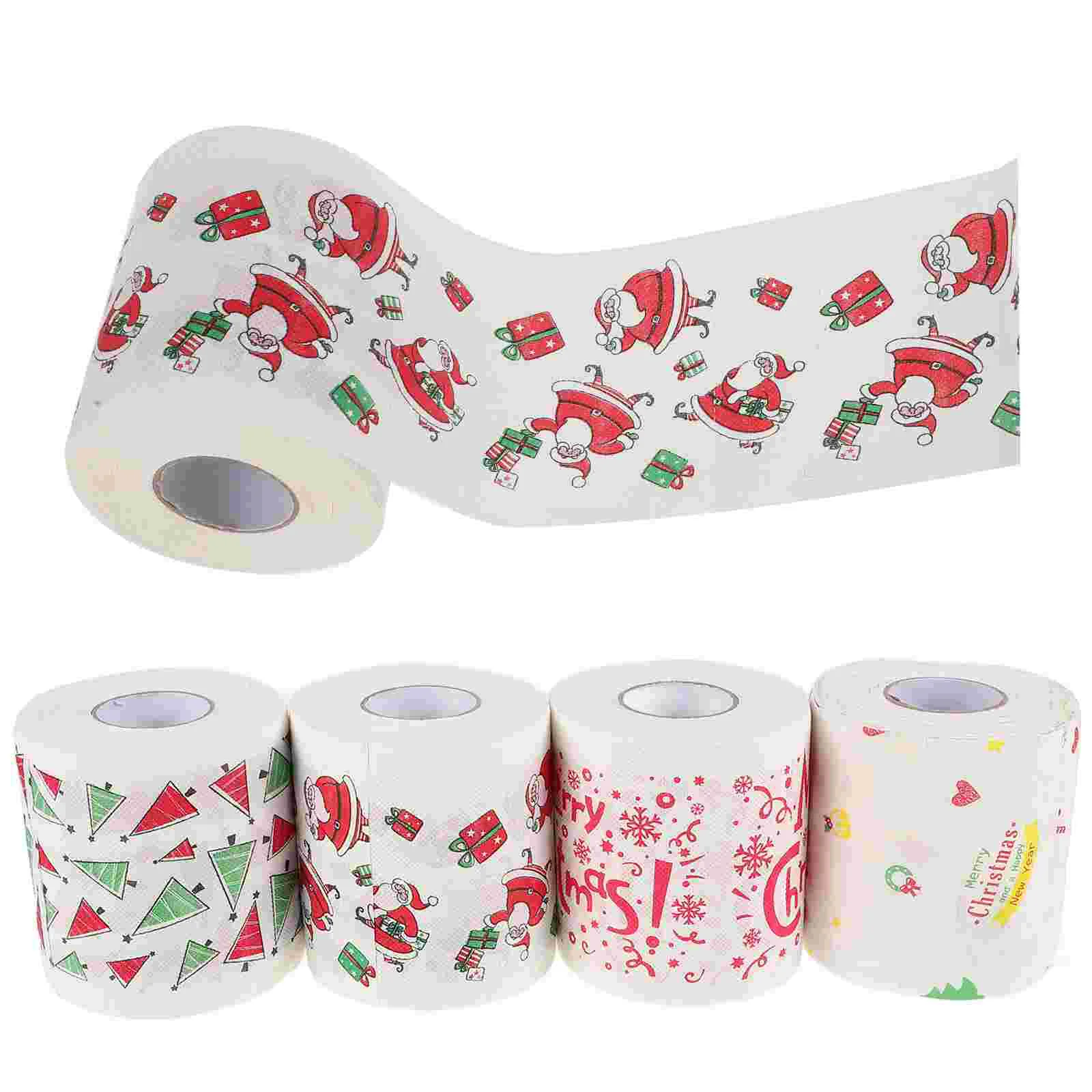 

4 Rolls Double Layer Christmas Themed Toilet Paper Santa Claus Xmas Trees Decorative Napkins for Holiday Parties