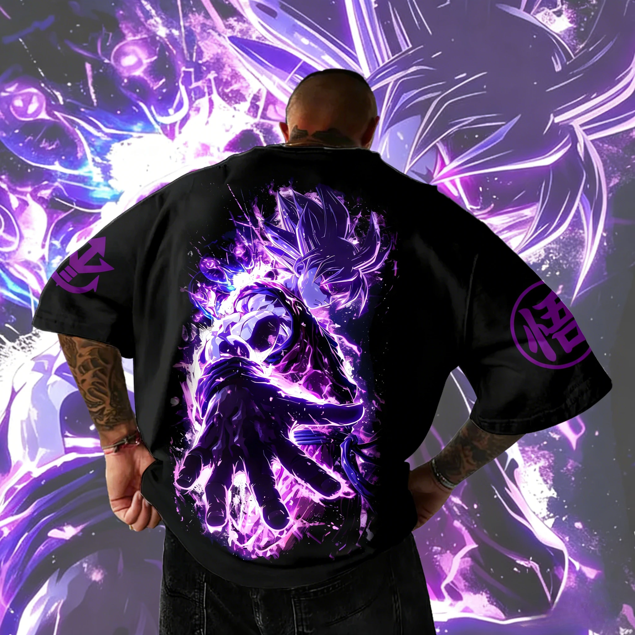 2026 Sommer Dragon Ball Retro Hochwertiges Baumwoll-T-Shirt Übergroß Ultra Instinct Goku Lila Aufdruck Unisex für Männer Frauen Kinder