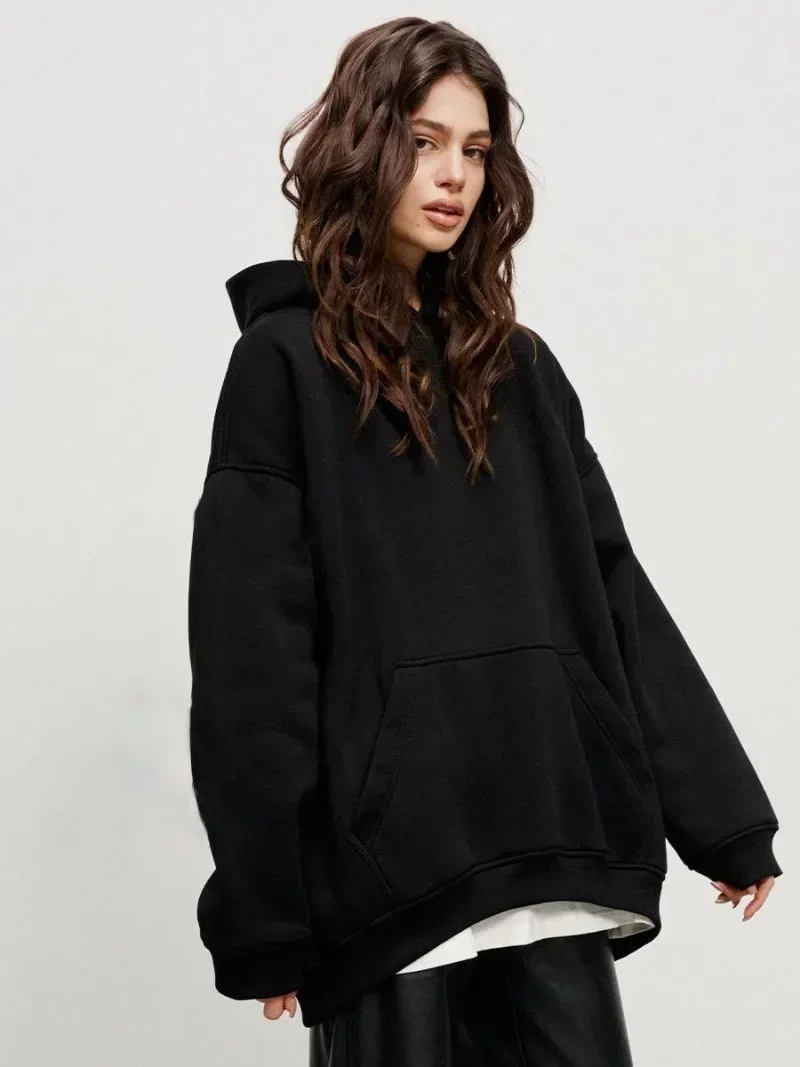 Y2k Women Hoodies Autumn Winter Solid Harajuku Baggy Hooded Sweatshirts Female Korean Long Sleeve Pullover Tops Streetwear