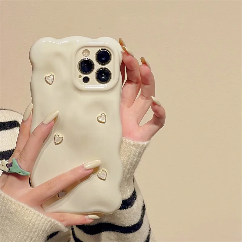 Cute 3D Solid Small Love Heart Phone Case for Women Soft Cover for Girl Protective Funda for iPhone 14 12 13 Pro Max 11