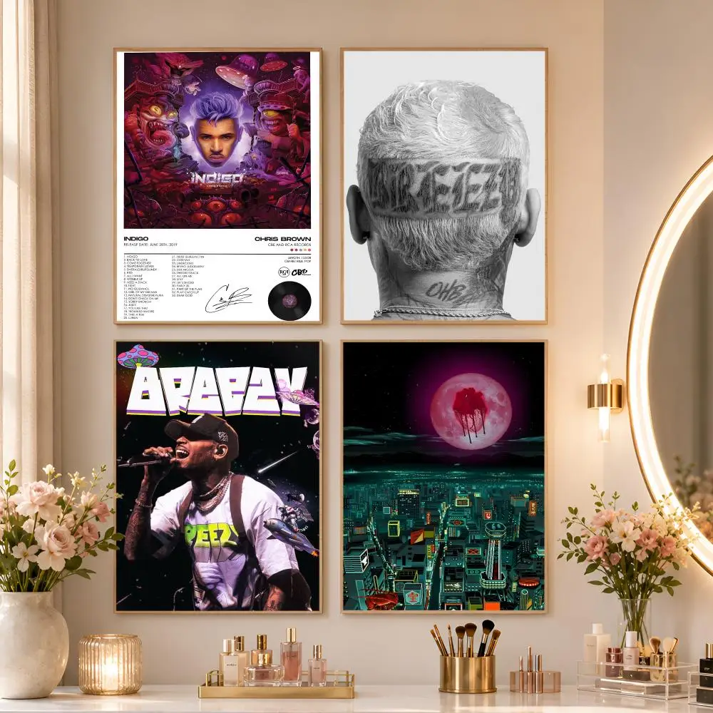 Hot New Chris Brown Rapper Poster Matte Self-Adhesive Wall Art Print Living Room Bedroom Home Wall Decor