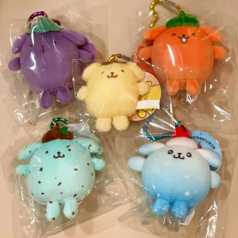 

10CM Soda Color Fruity Pudding Dog Plush Toy Keychain sanrio Pompompurin Eggplant Orange Soft Stuffed Doll Pendant Girls Gift