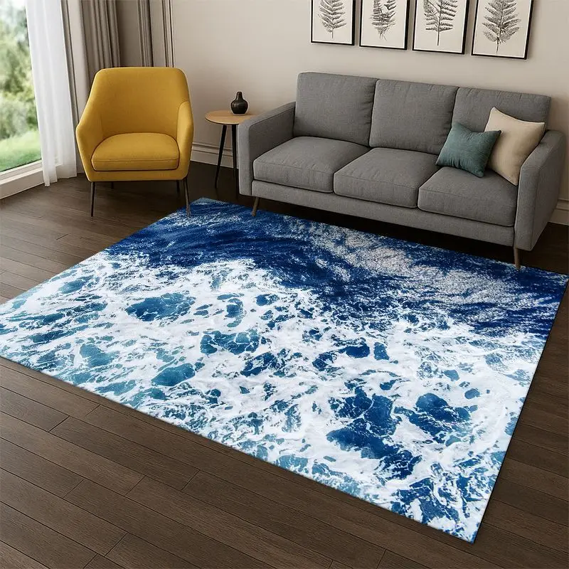 Blue Sea Waves Scenery Carpet Rug for Bedroom Living Room Sofa Playroom Doormat Home Decor,Kid Game Area Rug Non-slip Gift