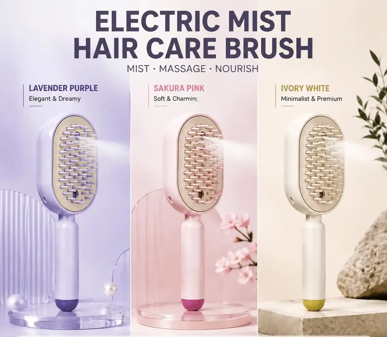 Escova de Massagem Elétrica Multifuncional 3 em 1 com Spray Vibratório para Cuidado dos Cabelos, Desembaraçadora e Volumizadora, Presente para Mulheres