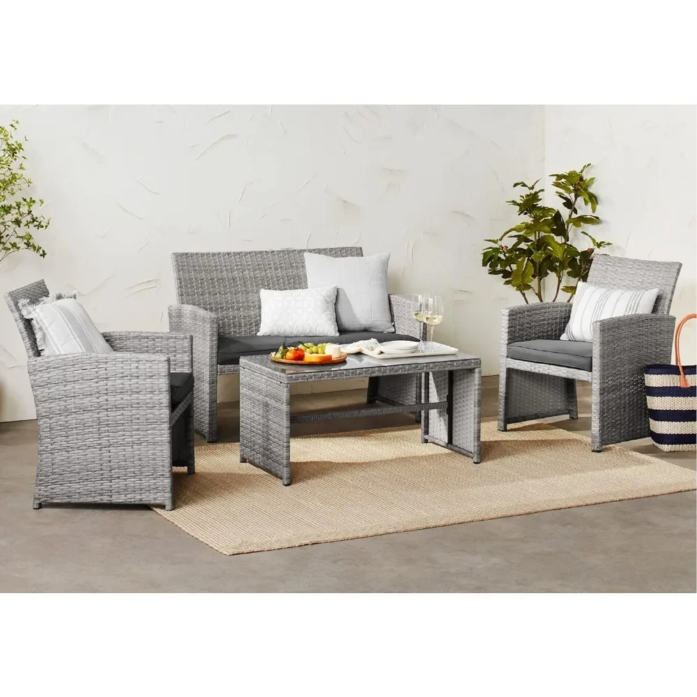 4-Piece Outdoor Wicker Patio Conversation Furniture Set for Backyard Garden Furniture Sets 43 x 26 x 30 inches Patio Set