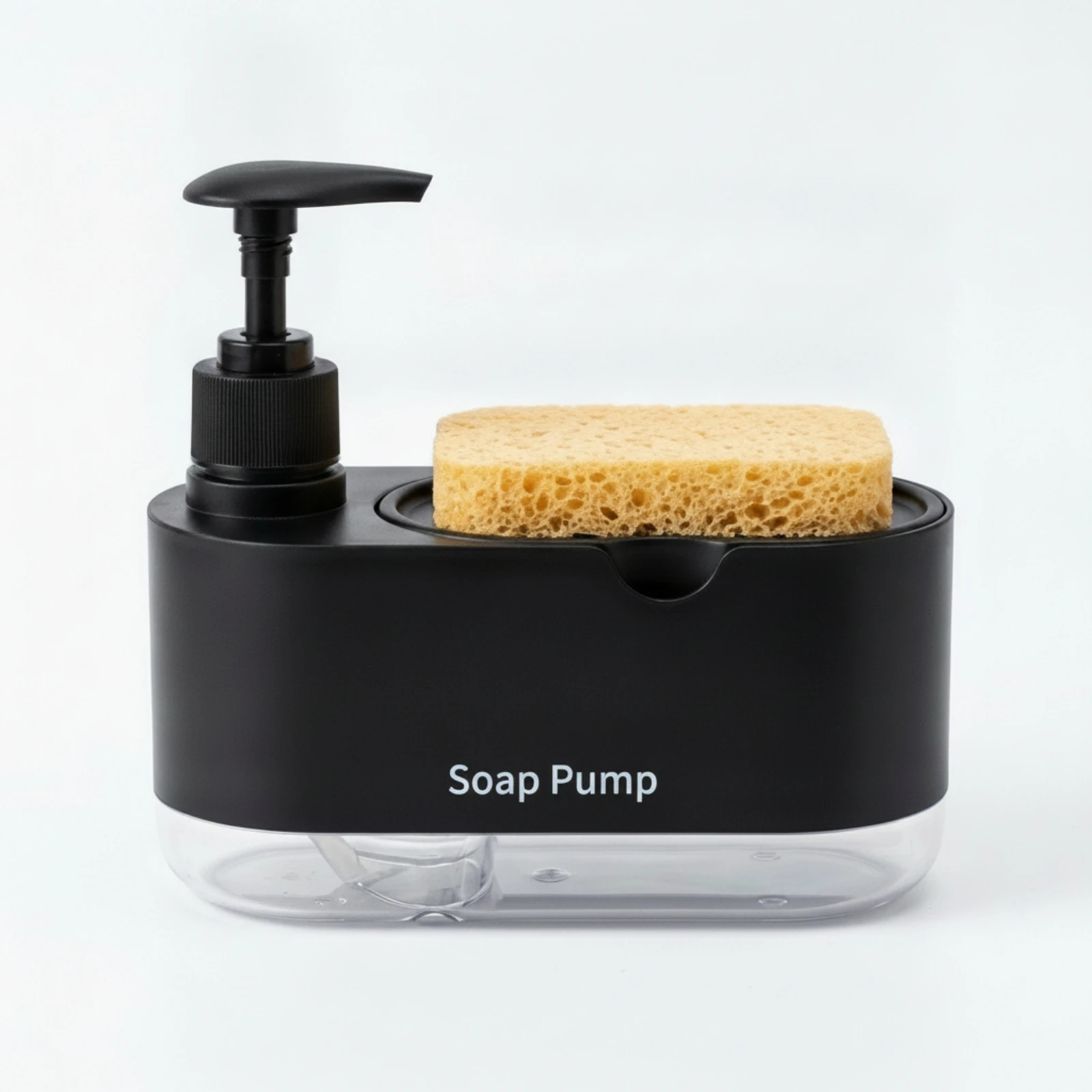 Soap Dispenser with Sponge Holder 2-in-1 Dish Soap Pump with Sponge Tray Clear Reservoir One-Hand for Countertop